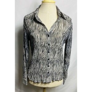 Cato  Polyester Sheer Long Sleeve Collared Button Down Shirt Top Blouse Sz S